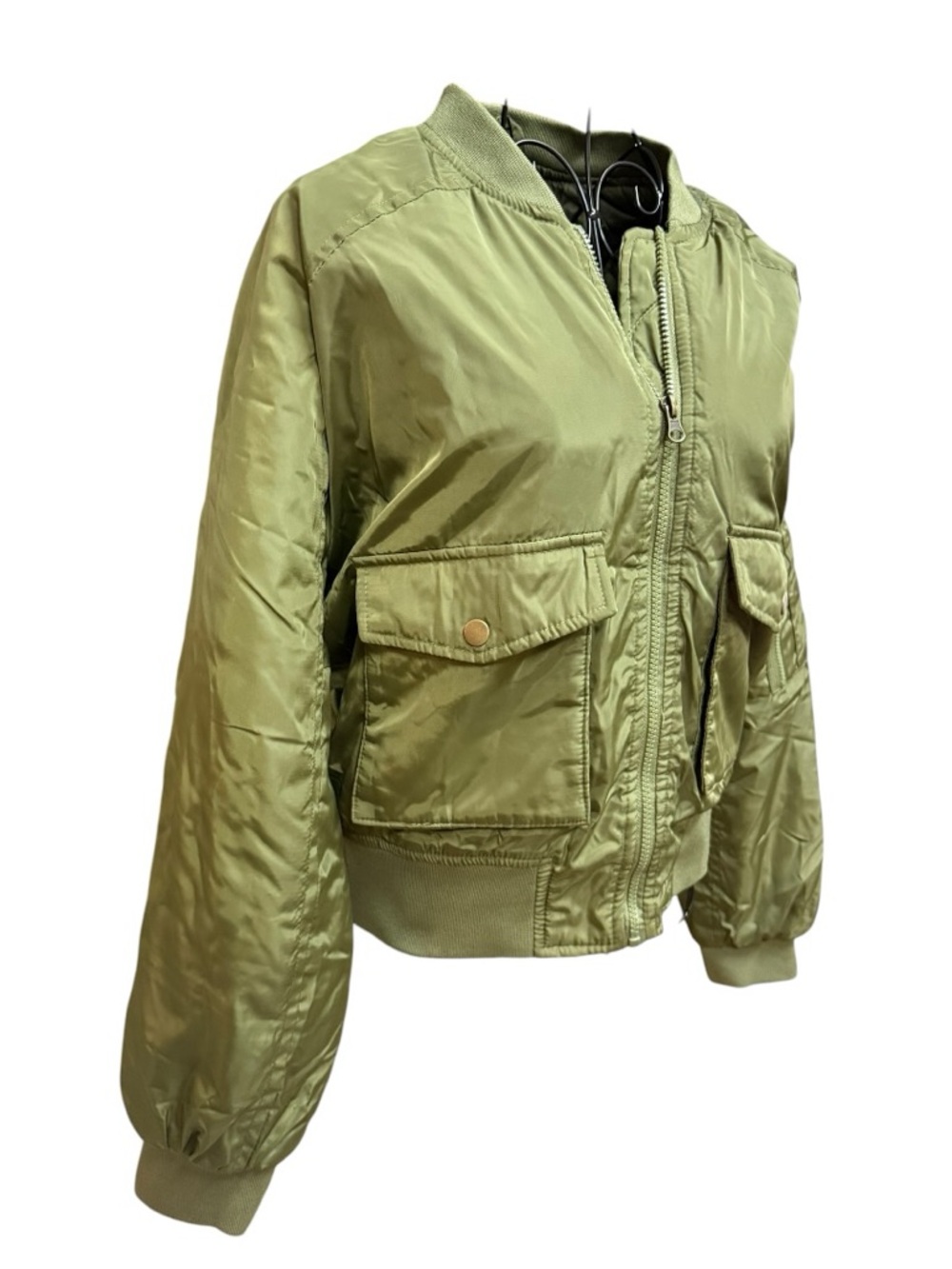 Reserve Fairfax Large Cropped Quilted Bomber Jacket - Olive Green - Picture 3 of 8